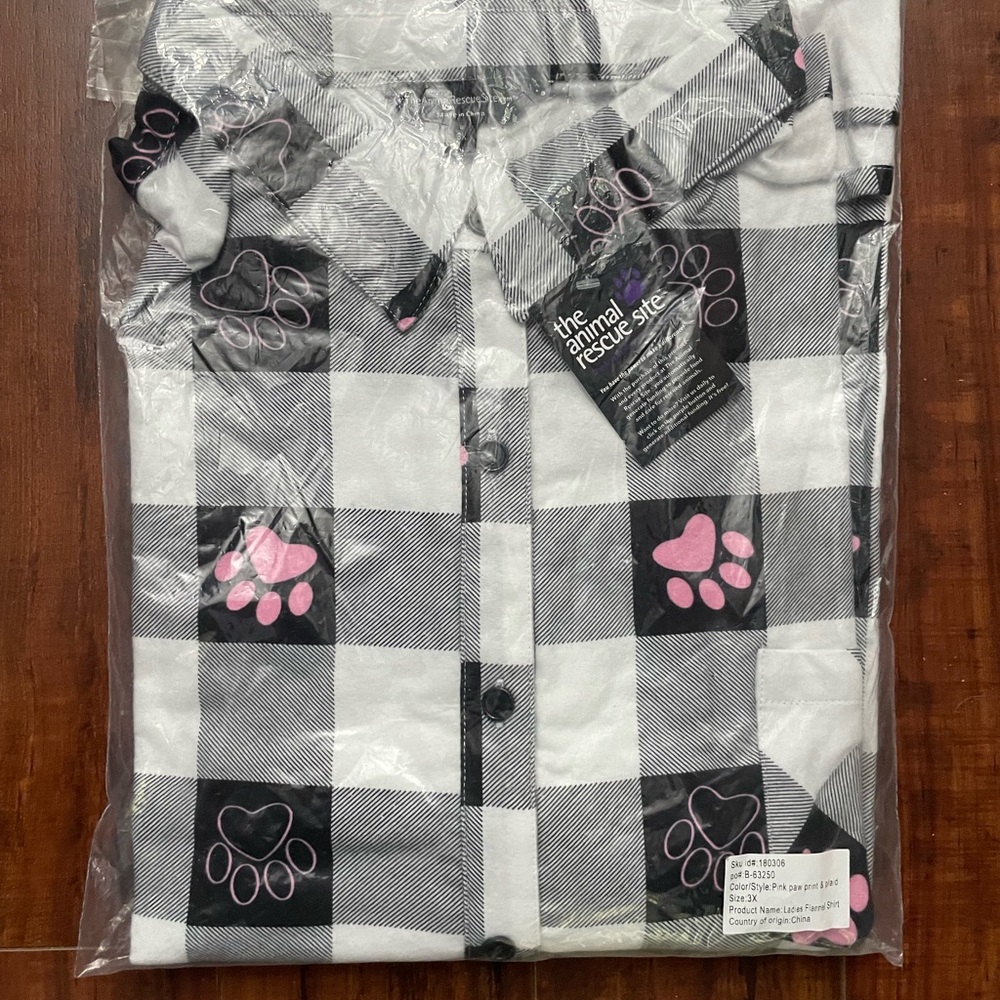Plaid Shirt with Pink Paw Prints